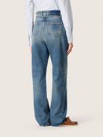 Golden women's boyfriend jeans in stone-washed light blue denim - Image 6