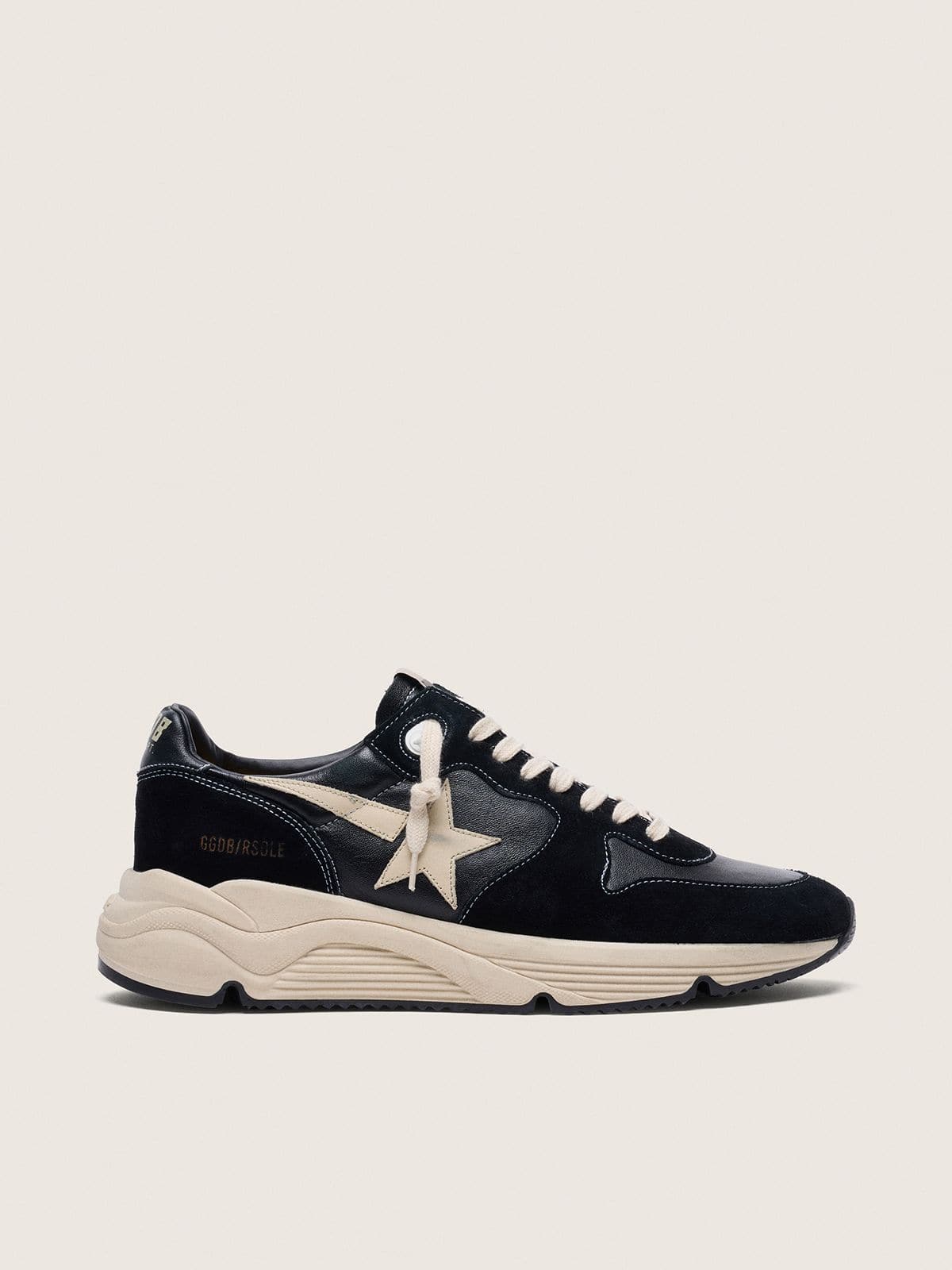 bc988bce26d413c5f854f8d9e61b82080dadc6b23ea542e72b1c4a97d3d472b9 Men's Running Sole in black nappa leather and suede with a white star - Image 1