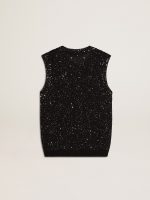 Black mesh knit top with sequins and contrasting details - Image 7
