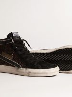 Slide in brown glitter with black leather star and flash - Image 4