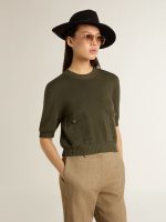Women's short-sleeved sweater in military-green cotton - Image 2