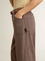 Women's wool blend pants in light brown micro chevron - Image 5