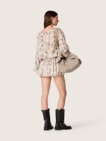 Women's cotton mini-dress with black and white floral print - Image 4