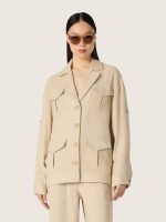 Women's safari jacket in beige viscose micro-chevron - Image 5