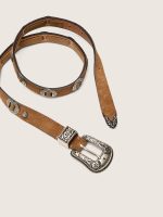 Thin Lace belt in hazelnut-colored nabuk with decorative inlays - Image 3
