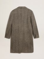 Men's single-breasted wool coat with beige and gray herringbone weave - Image 6