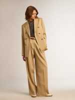 Women's double-breasted blazer in sand with gold heraldic buttons - Image 3