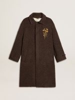 Men's single-breasted Journey coat in wrinkle wool blend with floral pin
