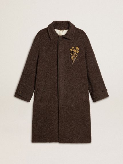 Men's single-breasted Journey coat in wrinkle wool blend with floral pin