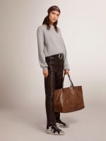 Women's round-neck sweater in gray cotton - Image 3