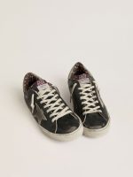 Men's Super-Star in black leather with gray suede star and heel tab - Image 2