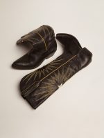 Wish Star boots in black leather with platinum laminated leather inlay star - Image 2