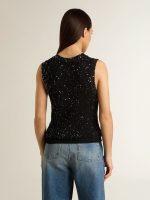 Black mesh knit top with sequins and contrasting details - Image 5