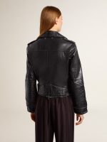 Women's black leather biker jacket with glossy effect - Image 5