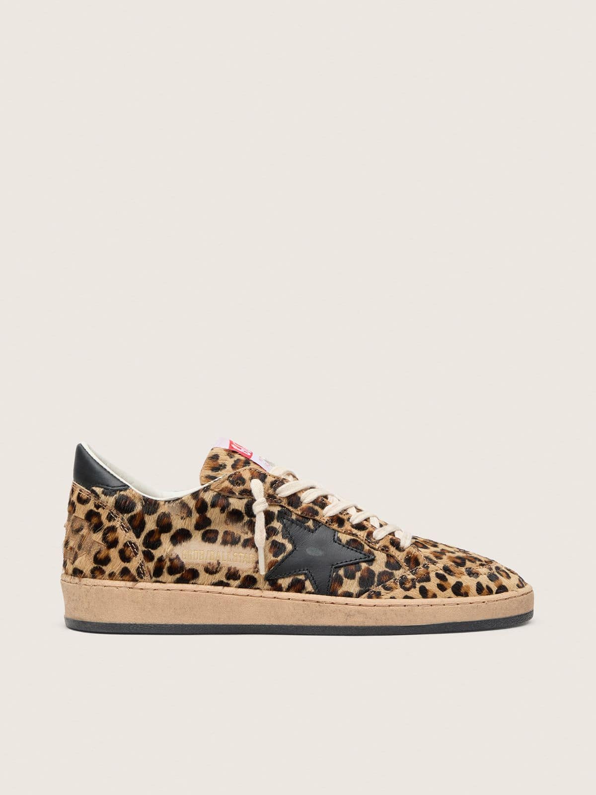 bfb8a483a0945fac0f11140122fa82b2396c4e046b8a6196b4e9b4a6044a376a Women's Ball Star in leo-print pony skin, black leather star & heel tab - Image 1