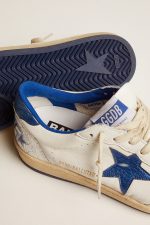 Women's Ball Star in white nappa with bright blue metallic leather star and heel tab - Image 3