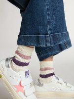 Kids' white socks with pink and purple stripes - Image 2