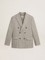 Men's double-breasted jacket in gray silk and chevron wool