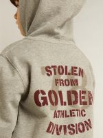 Gray melange hooded sweatshirt with print on the back - Image 5
