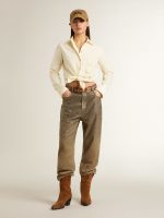 Women's cream-colored cotton shirt with floral embroidery - Image 3