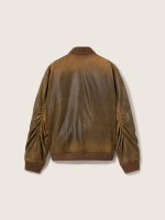 Brown leather biker jacket with a lived-in effect - Image 2