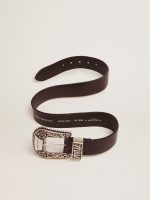 Women's belt in black leather with silver decorated buckle - Image 3