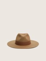 Beige fedora hat with ribbon strap and silver star
