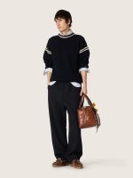 Men's boxy sweater in dark blue cotton with embroidery - Image 3