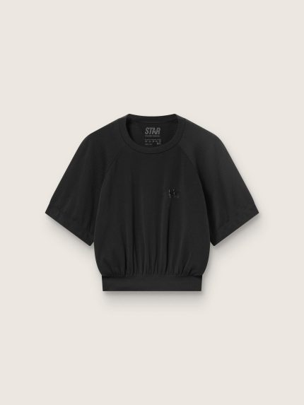 Women's black cropped sports T-shirt