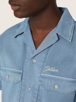 Unisex shirt in light blue denim with embroidery on the back - Image 4