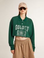 Women's green cropped polo sweatshirt with print - Image 2