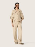Women's safari jacket in beige viscose micro-chevron - Image 3