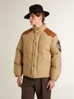 Beige bomber jacket with leather and patch details - Image 2