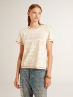 Women's cream T-shirt with faded red accents - Image 2