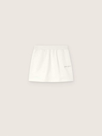 Journey girls' miniskirt in white cotton fleece with crystals and embroidery