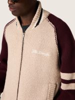 Unisex bomber jacket in white and burgundy jacquard knit - Image 4