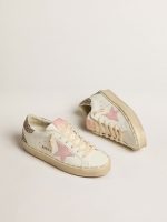 Hi Star in white leather with pink suede star and pink glitter heel tab - Image 2