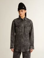 Women's black denim shirt with ton sur ton floral pattern - Image 2