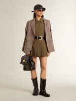 Women's double-breasted blazer in beige chevron wool blend - Image 3