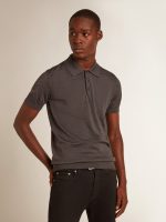 Men's short-sleeved polo shirt in gray merino wool - Image 5