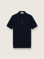 Men's short-sleeved polo shirt in navy-blue merino wool