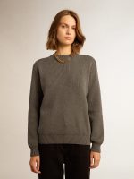 Women's round-neck sweater in dark gray cotton with logo on the back - Image 5