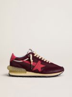 Women's Marathon in burgundy mesh and suede with printed pink star