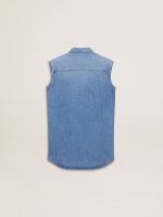 Girls' denim dress with front knot and embroidery - Image 6
