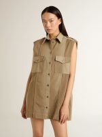 Women's shirt dress in sand-colored denim with military details - Image 2