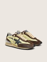 Women's Marathon in lime-green nylon with black star and brown suede inserts - Image 2