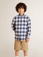 Boys' blue and white checked shirt with print on the back - Image 2