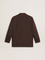 Women's double-breasted blazer in dark brown wool with thin stripe pattern - Image 7