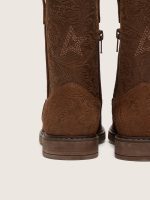 Junior Wish Star boots in brown suede with raised floral pattern - Image 5