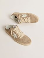 Women's Ball Star Sabot in beige suede with white leather star - Image 2